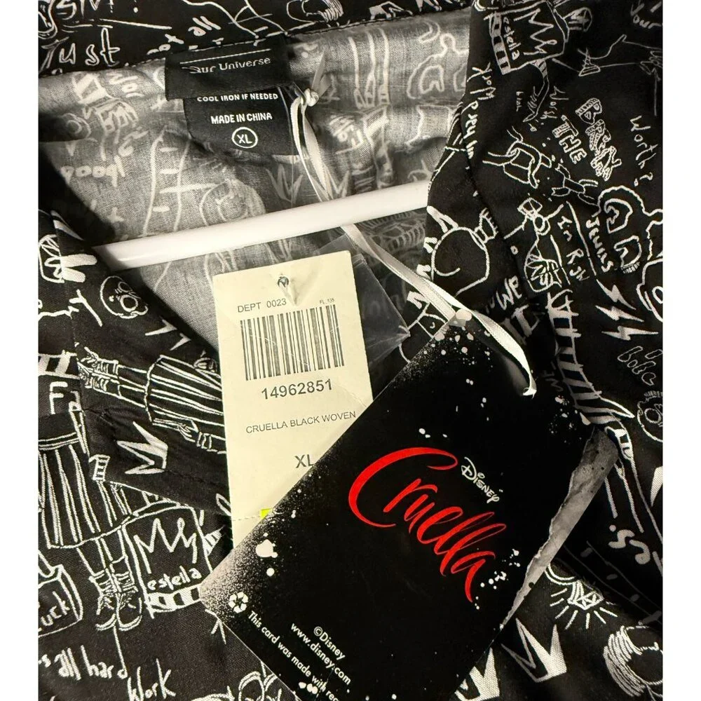 Disney Our Universe Cruella Button Shirt Mens XL Icon NWT Rayon - Picture 4 of 6